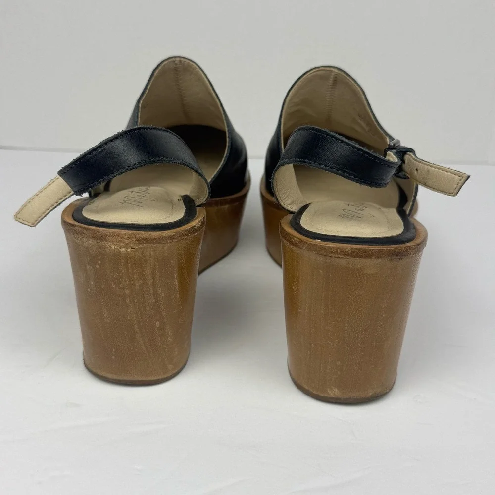 Matisse Eyals Slingback Platform Wedge Mule Sandal Womens 8 Black Leather